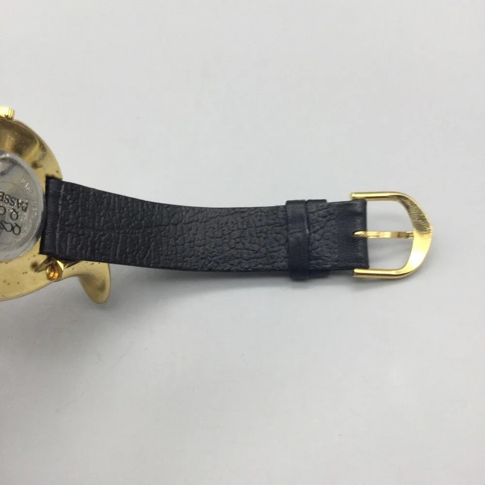 French Horn Hidden Dial Womens Watch 36mm Gold Tone Black Strap New Battery
